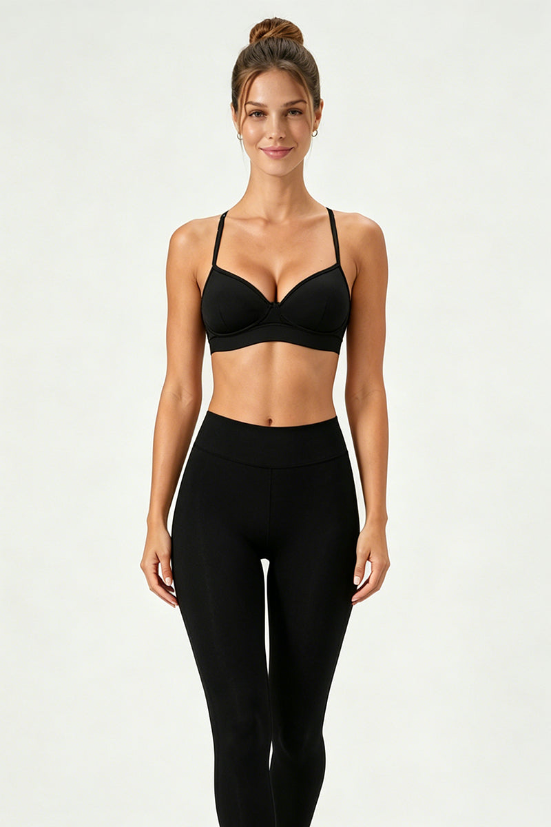 Women's Yoga Set:Thin Strap V-Neck Bra And Stirrup Leggings