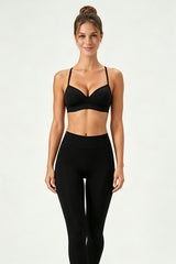 Women's Yoga Set:Thin Strap V-Neck Bra And Stirrup Leggings