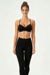 Women's Yoga Set:Thin Strap V-Neck Bra And Stirrup Leggings