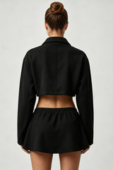 Women's Sets:Cropped Zip-Up Jacket Drawstring Mini Skirt