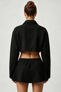 Women's Sets:Cropped Zip-Up Jacket Drawstring Mini Skirt