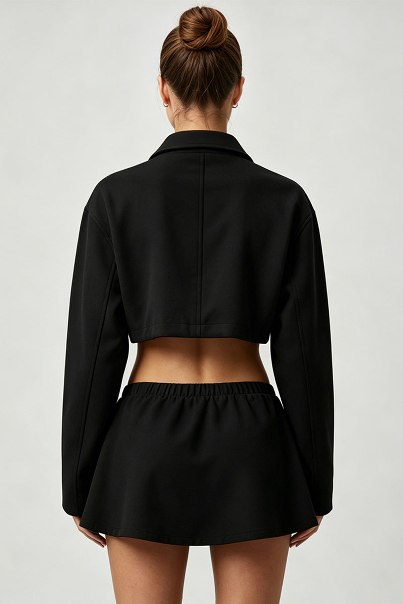 Women's Sets:Cropped Zip-Up Jacket Drawstring Mini Skirt