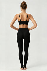 Women's Yoga Set:Thin Strap V-Neck Bra And Stirrup Leggings
