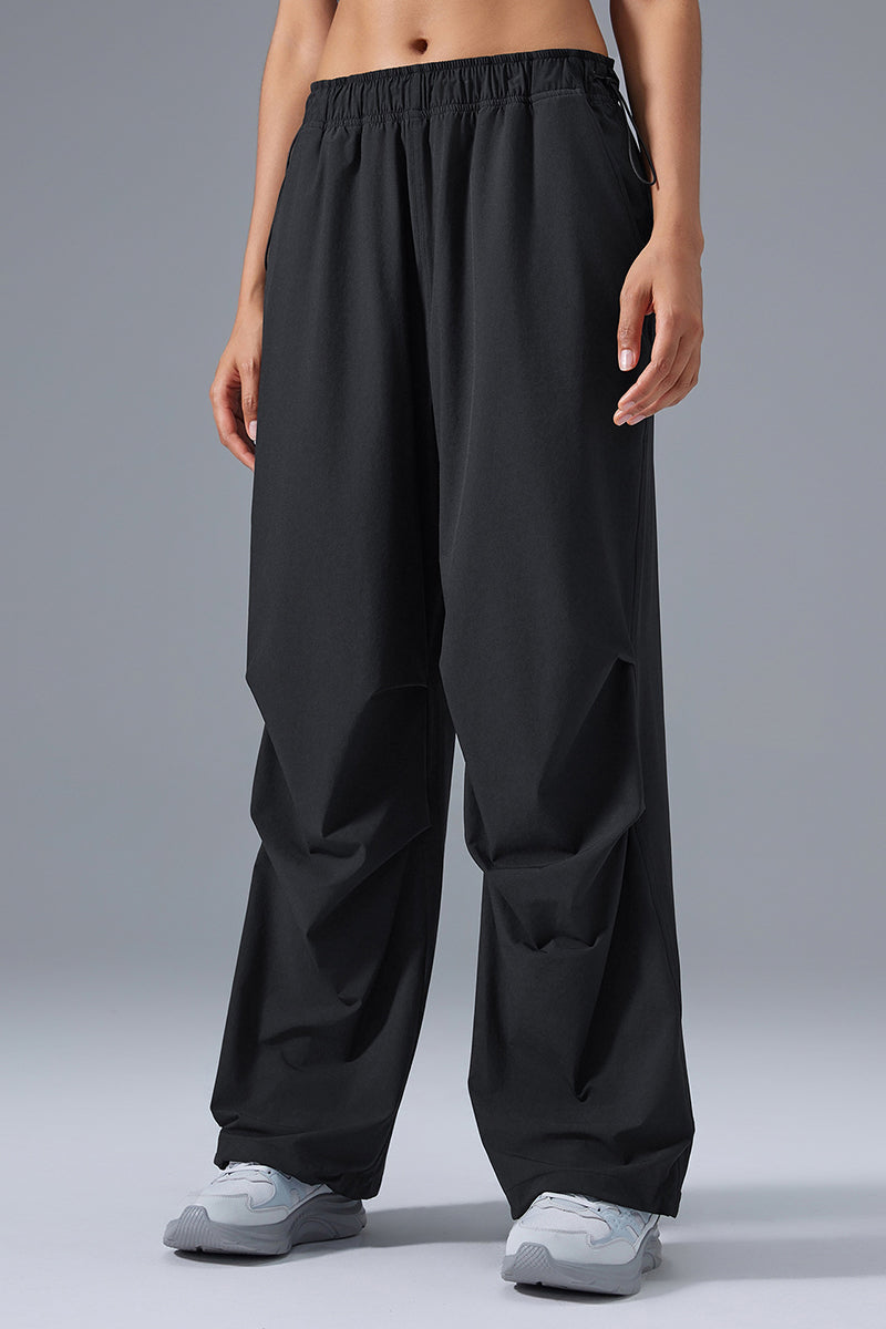 Women Loose Straight Leg Casual Drawstring Jogger Workout Parachute Pants