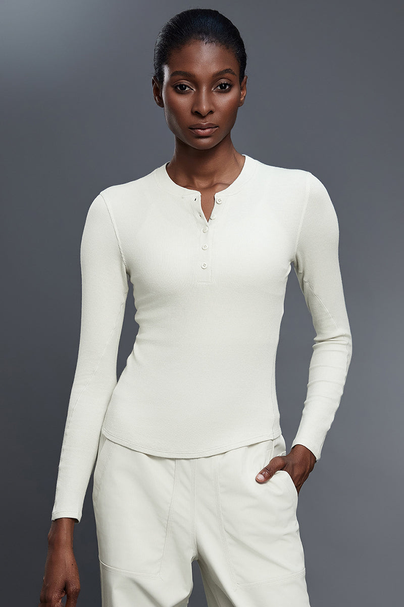 Women Henley-Collar Modal Comfort-Fit Yoga Long Sleeve Tee