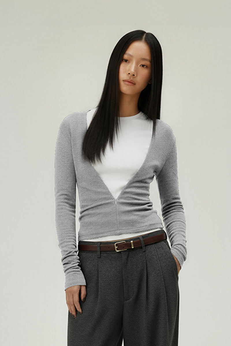 Women V-Neck Tencel-Wool Soft Stretch Relaxed-Fit Long-Sleeve Knit Top