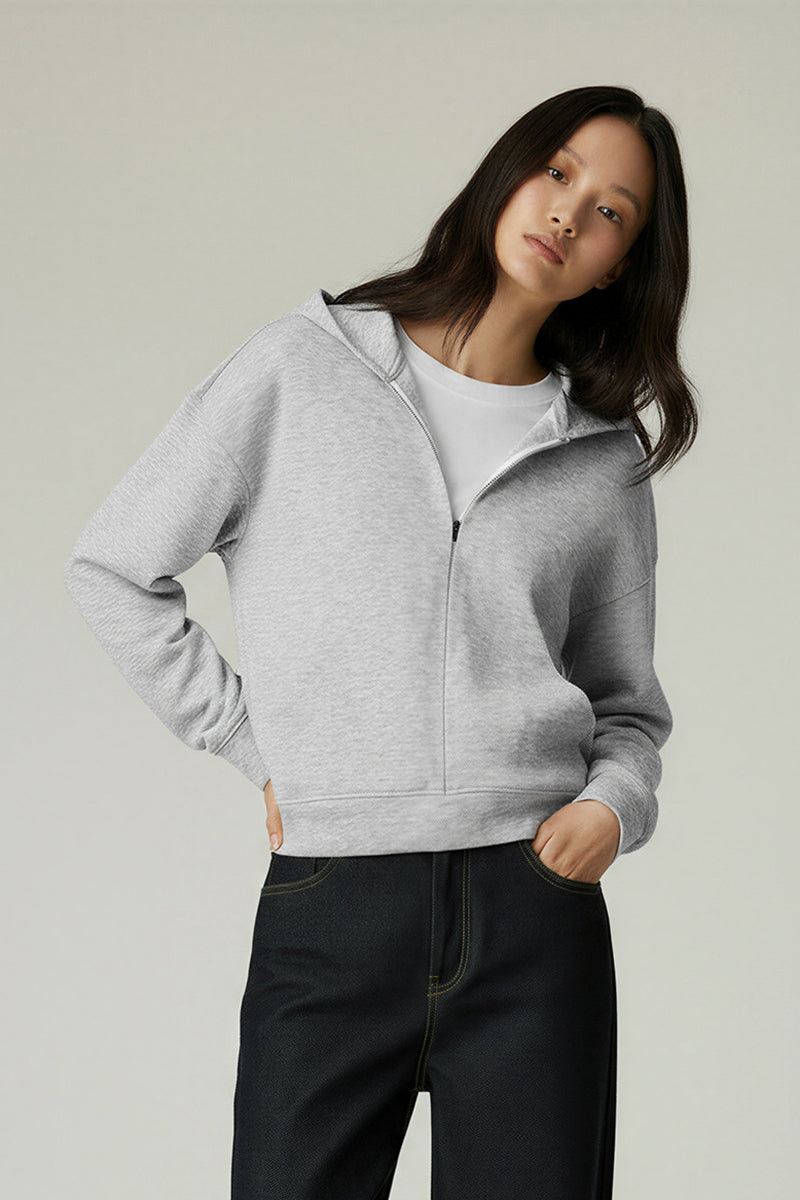 Women Hooded Semi-Zip Thermal Self-Heating Comfortable Casual Sweatshirt