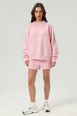 Women Loose Set:Mock Neck Sweatshirt + Shorts