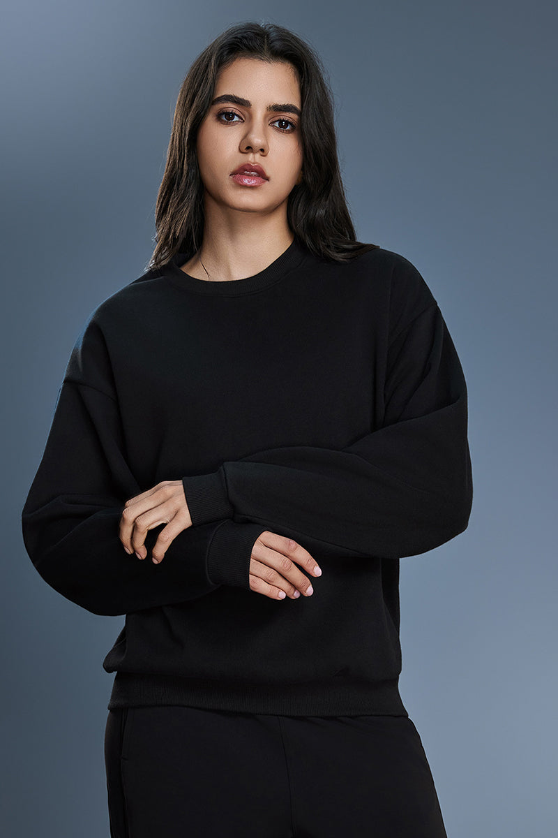 Women Loose Crewneck Fleece-Lined Casual Hoodie