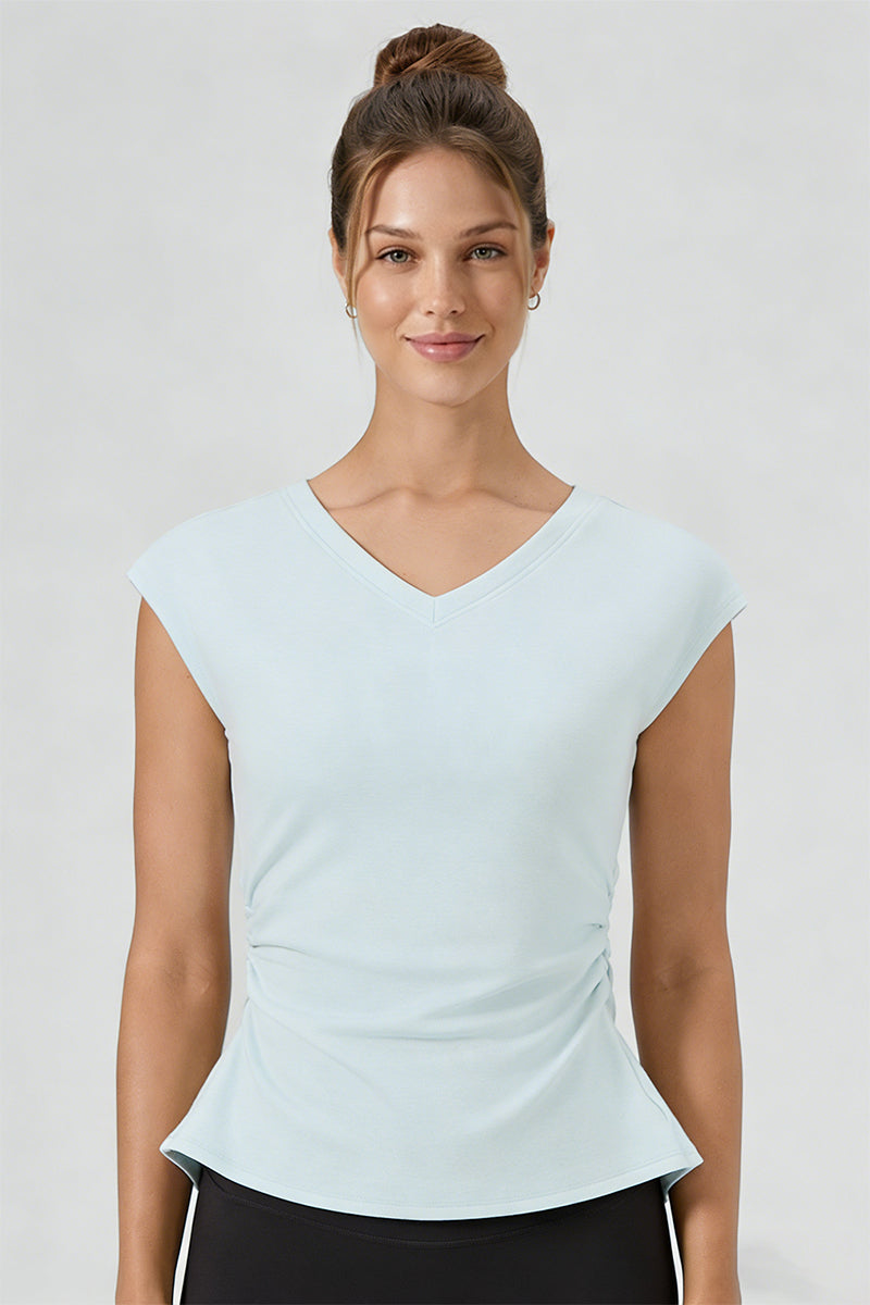 Women's Summer V-neck Pleated Sleeveless Cut Out Tank Top