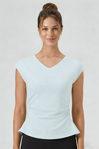 Women's Summer V-neck Pleated Sleeveless Cut Out Tank Top