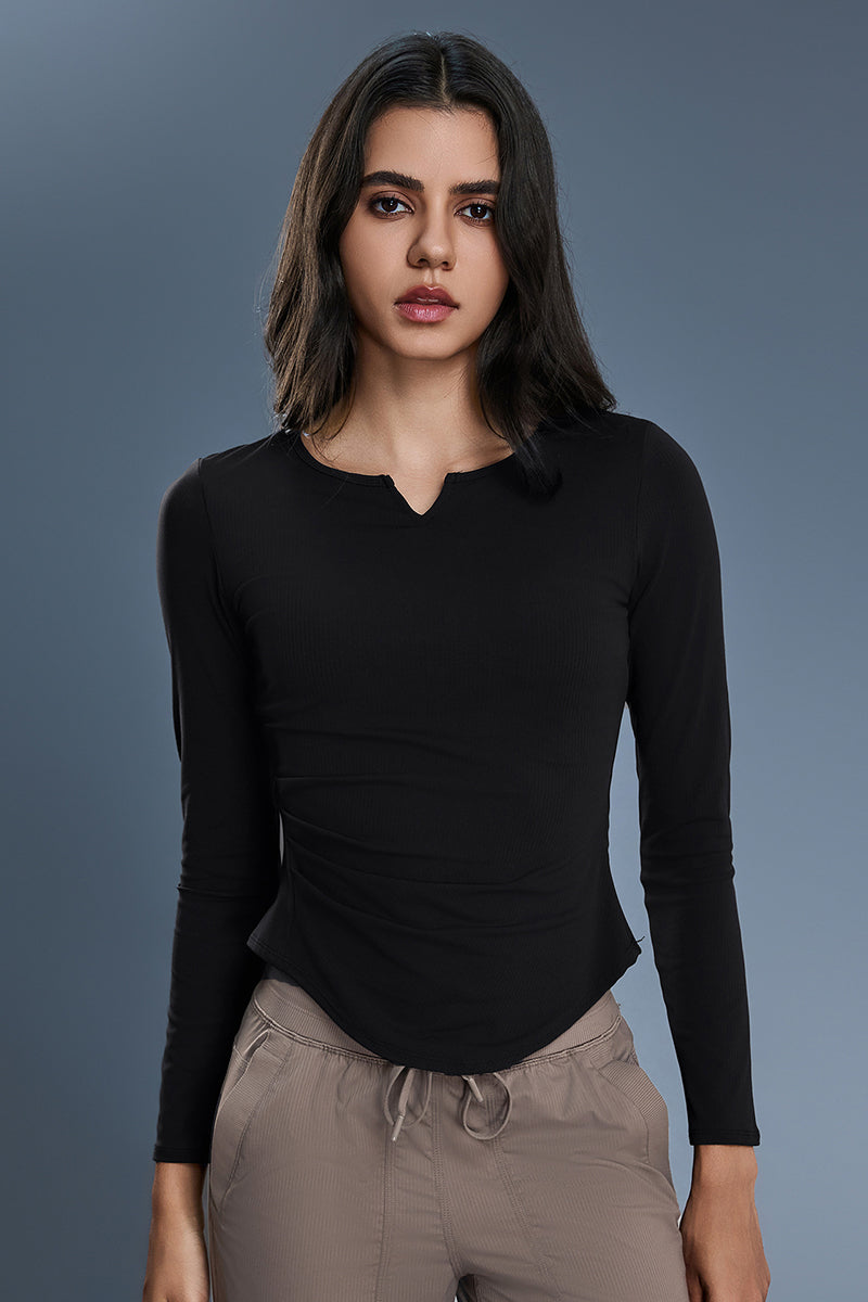 Women V-Neck Stretchy Slim-Fit Yoga Long Sleeve Top