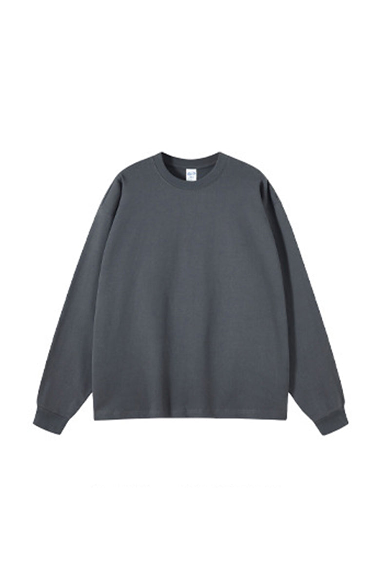 Unisex Heavyweight Oversize Long Sleeve Tee: Retro Textured Fabric Round Neck Design