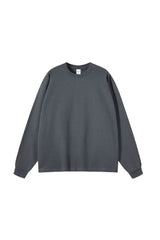 Unisex Heavyweight Oversize Long Sleeve Tee: Retro Textured Fabric Round Neck Design