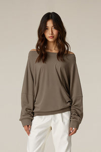 Women Off-Shoulder Relaxed Fit Slim Waist Long Sleeve T-Shirt