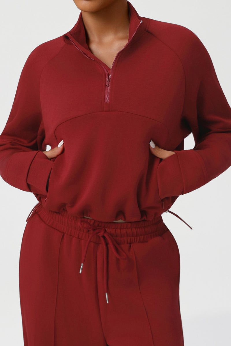 Women Thickened Half-Zip Adjustable-Hem Workout Hoodie