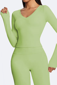 Women V-Neck Waist-Shaping Long Sleeve Fitness Top