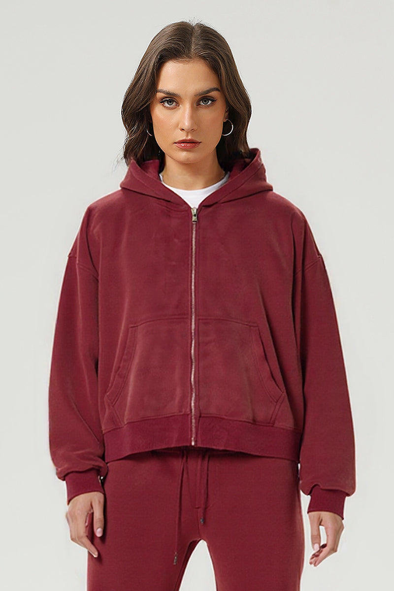 Unisex Boxy Heavyweight Washed Brushed Zip Hoodie