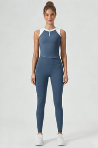 Women's Sports Sets:Half-Zip Color Block Bra And Leggings
