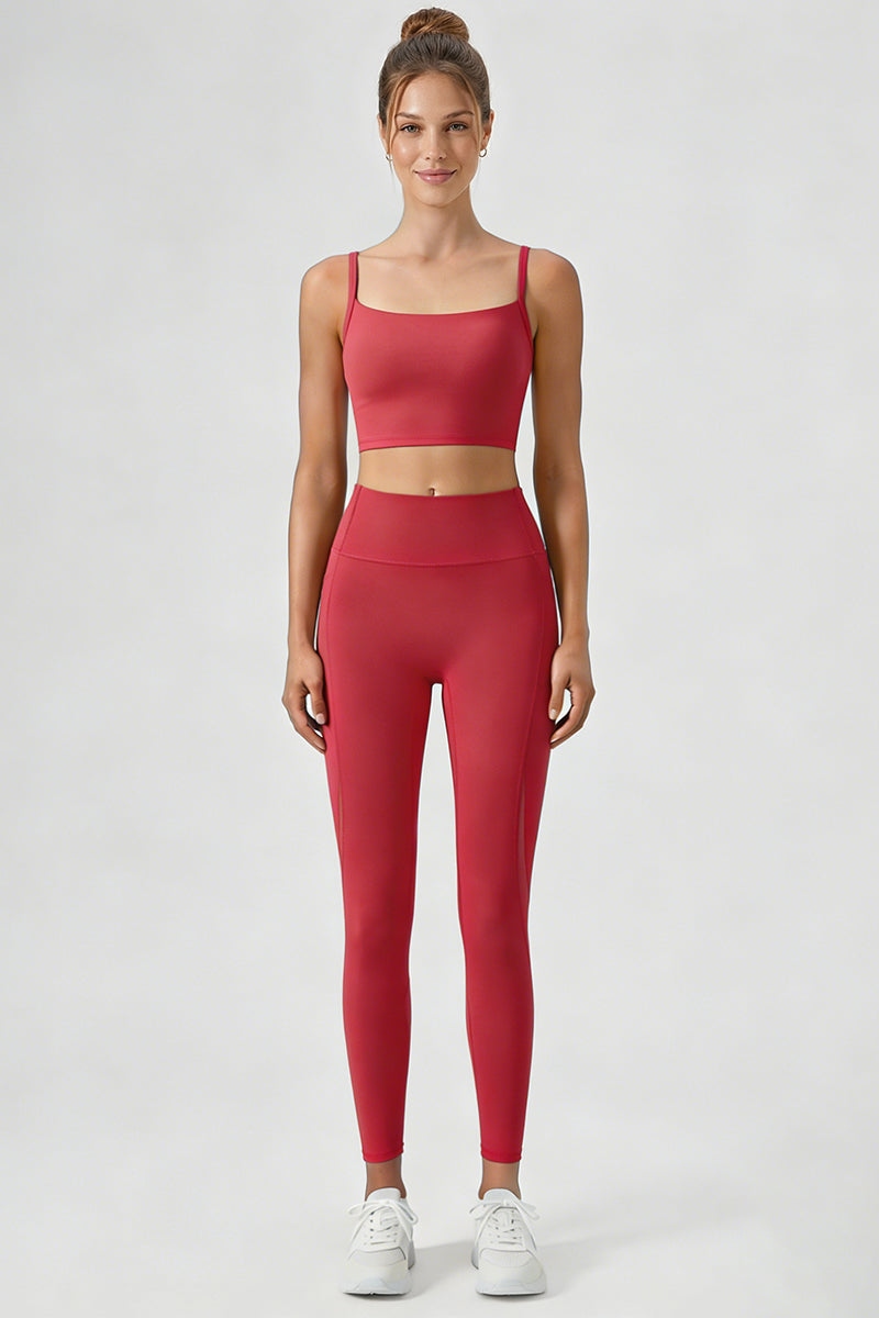 Women's Yoga Sets:Twist-Back Bra And Mesh Panel Leggings