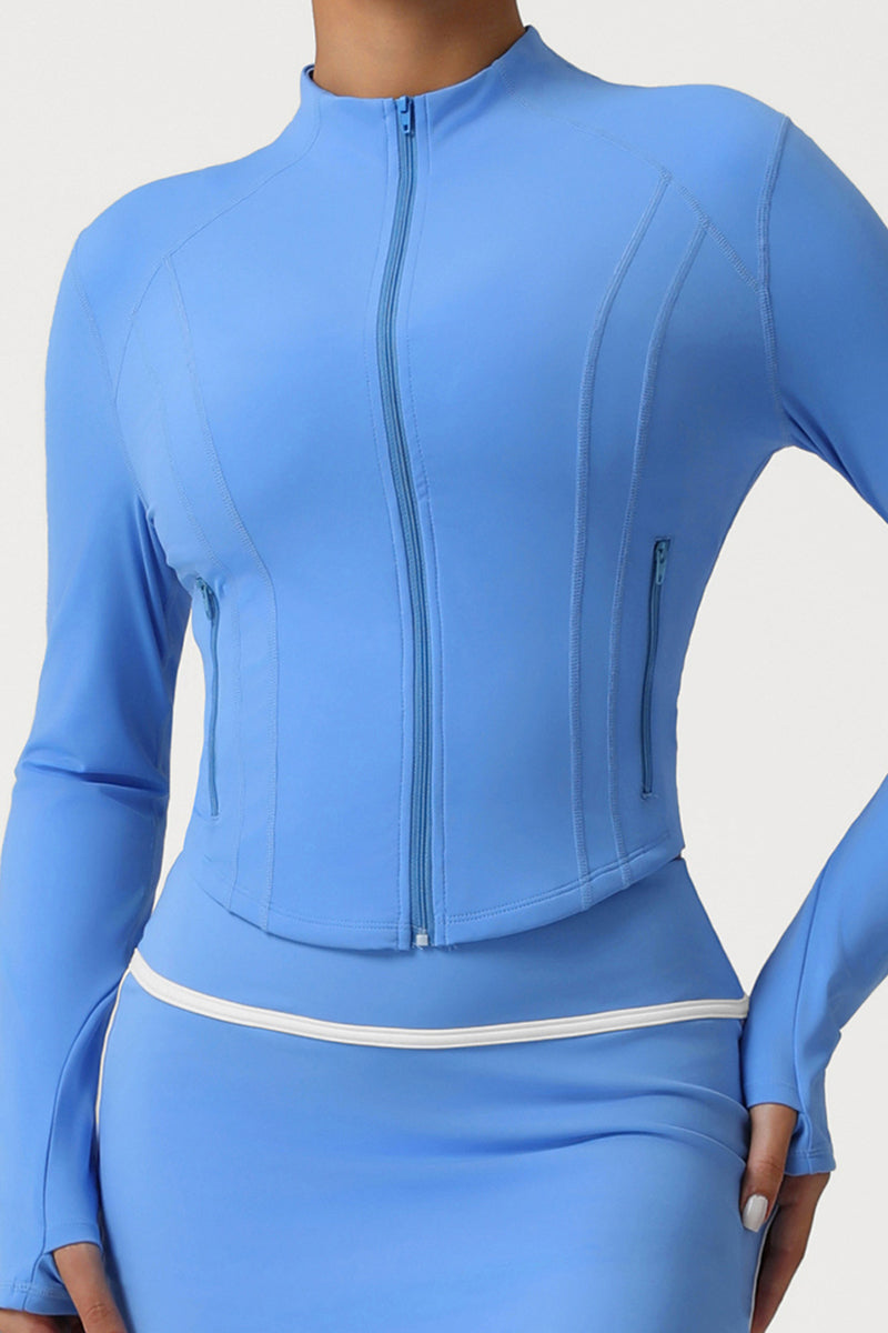 Women High-Neck Slim-Fit Zipper-Pocket Workout Yoga Jacket