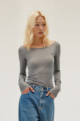 Women Tencel? Wool Boat Neck Slim Fit Long Sleeve T-Shirt