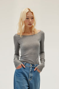 Women Tencel? Wool Boat Neck Slim Fit Long Sleeve T-Shirt