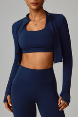 Women Zippered Slim Fit Running Yoga Long Sleeve Jacket