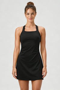 Women's A-Line Halter-Neck Wrinkled Waist Tennis Dress