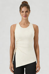 Women's Asymmetrical Ribbed Drawstring Longline Tank Top