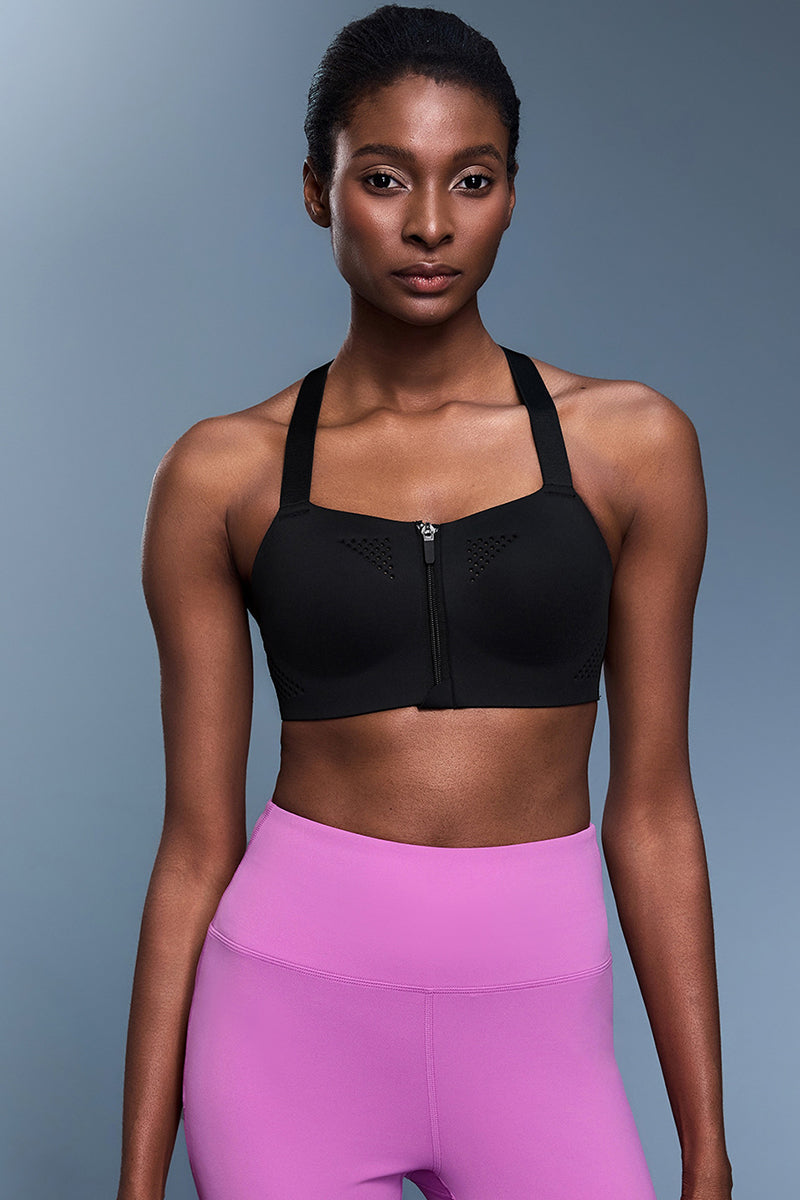 Women Front-Zip Adjustable-Strap Supportive Sports Bra