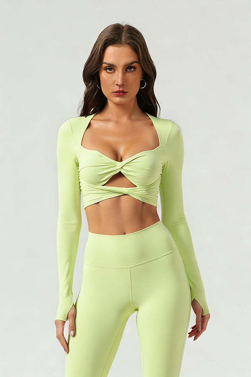 Women's Athletic Cropped Twist-Front Long Sleeves Top