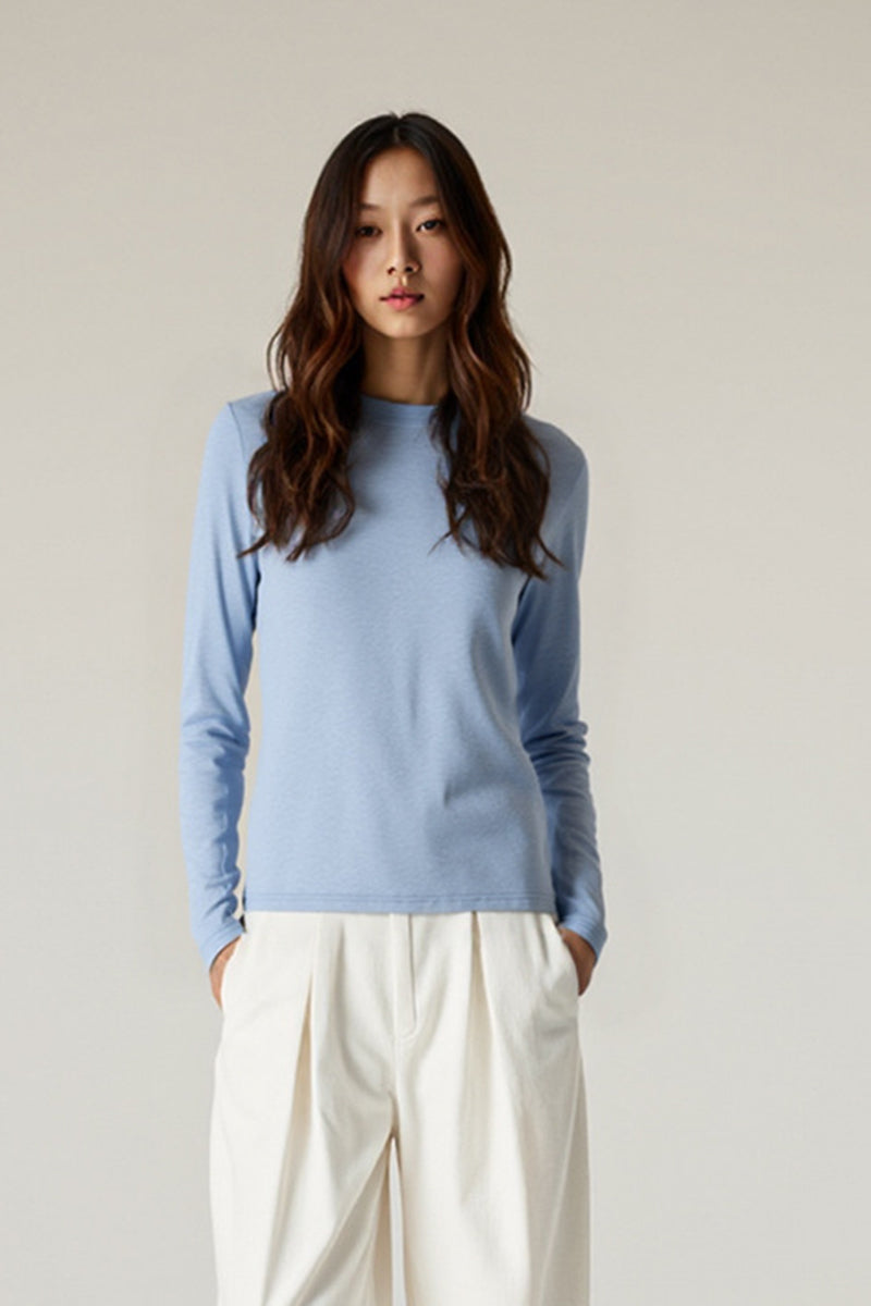 Women Tencel? Wool Relaxed Fit Long Sleeve Basic T-Shirt