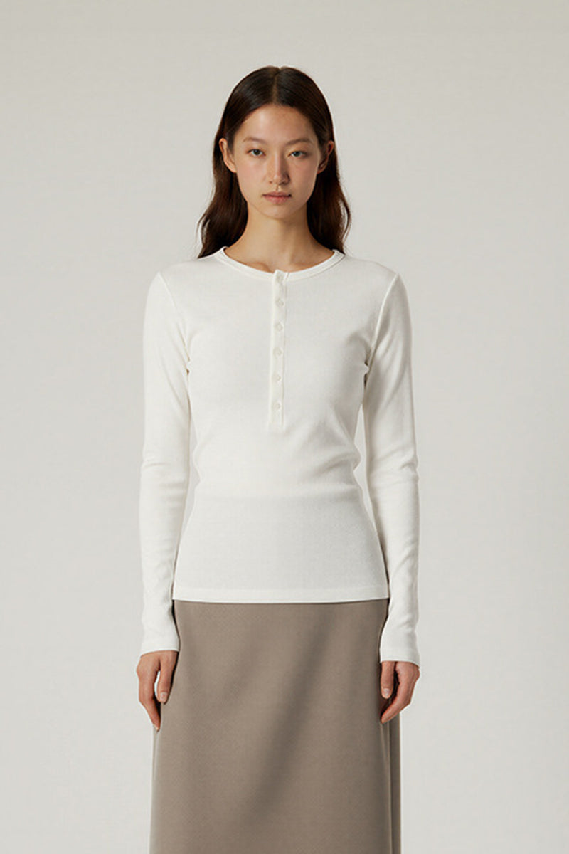 Women Slim Fit Henley Neck Long Sleeve T-Shirt - Tencel? Blend