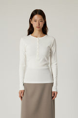Women Slim Fit Henley Neck Long Sleeve T-Shirt - Tencel? Blend