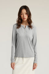 Women Lyocell Henley Slim Fit Long Sleeve T-Shirt