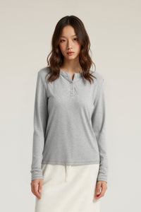 Women Lyocell Henley Slim Fit Long Sleeve T-Shirt