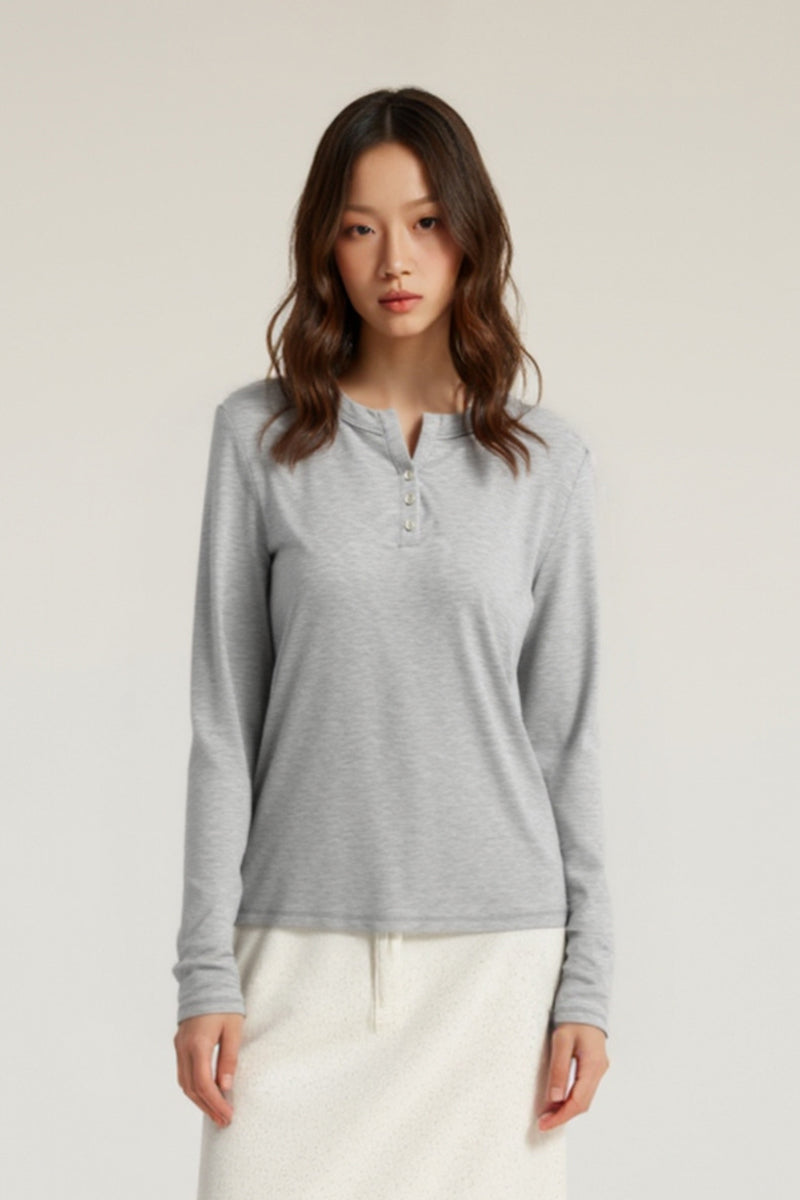 Women Lyocell Henley Slim Fit Long Sleeve T-Shirt