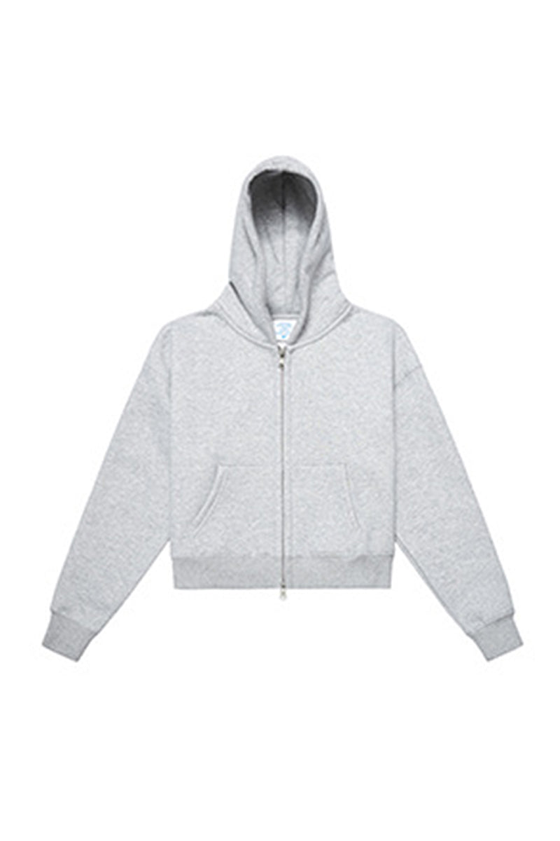 Women Cropped Double Zip Fleece Hoodie