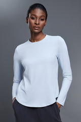 Women Relaxed-Fit Round-Neck Quick-Dry Yoga Workout Long Sleeve Top