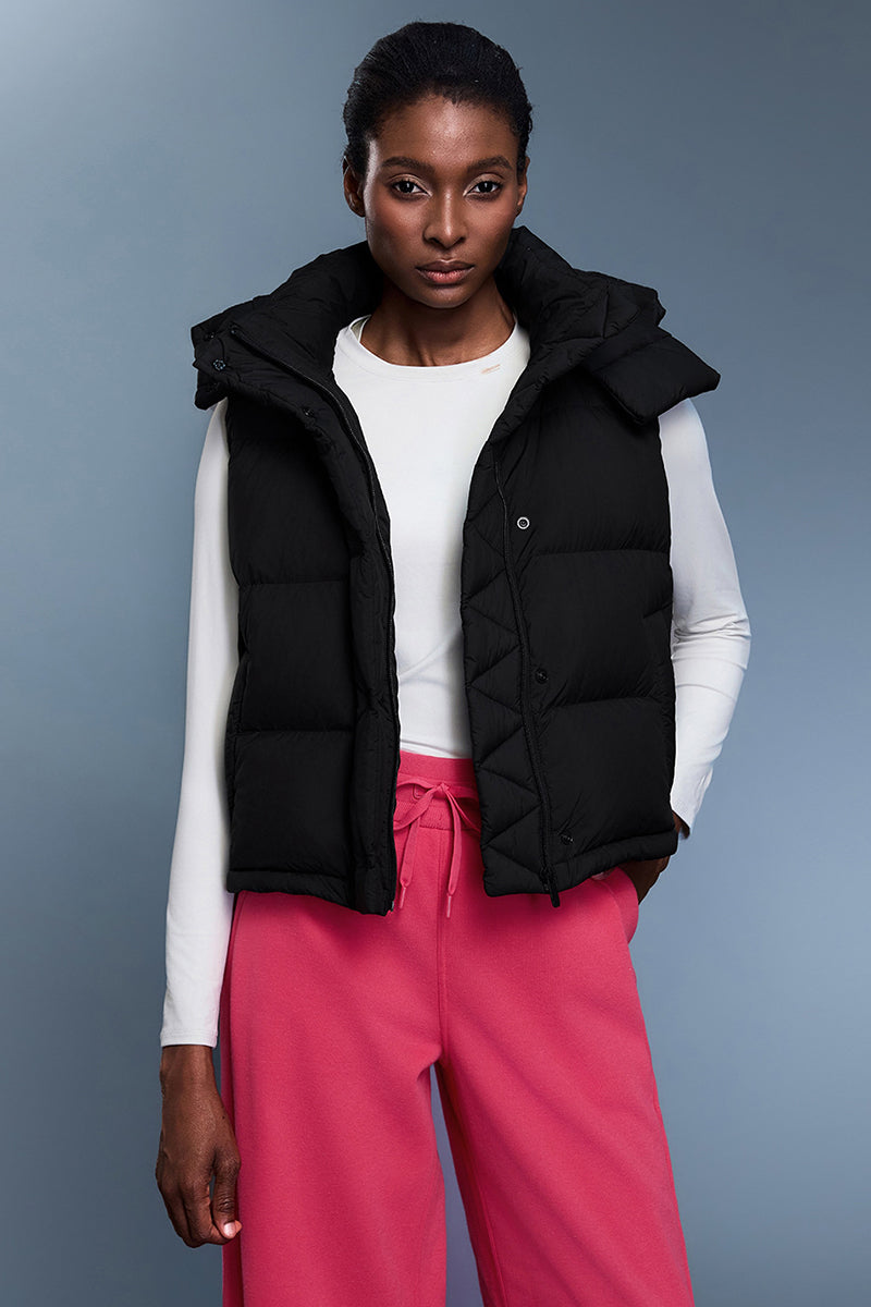 Women Short Down Vest Hooded Windproof Winter Outerwear