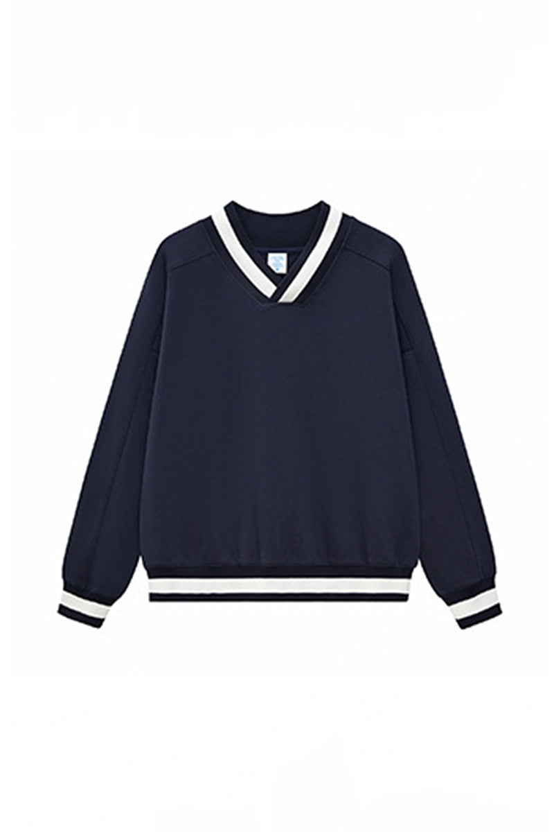 Unisex V-Neck Contrast Trim Cotton Sweatshirt