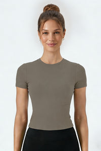 Women's Summer Slim Fit Crew Neck Solid Sports T-Shirt