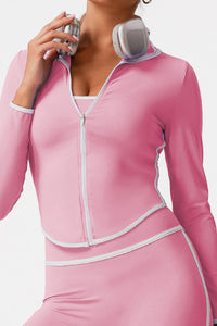 Women Color Block Naked Feel Zip Jacket