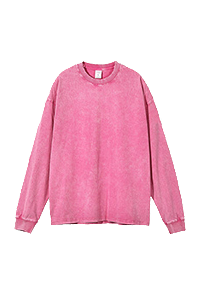 Unisex Retro Washed Long Sleeve Tee: Snow Wash Vintage Cotton Design