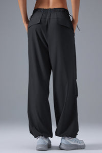 Women Loose Straight Leg Casual Drawstring Jogger Workout Parachute Pants
