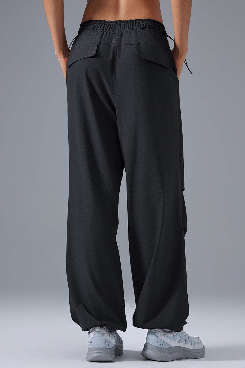 Women Loose Straight Leg Casual Drawstring Jogger Workout Parachute Pants
