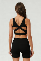 Women's Athletic Set:Cross Back Bra And Cross Waist Shorts