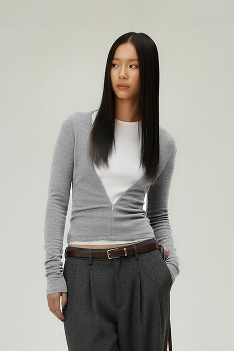 Women V-Neck Tencel-Wool Soft Stretch Relaxed-Fit Long-Sleeve Knit Top