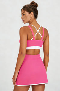 Women's Sports Sets:V-neck Cross Back Tank Top And Skirt